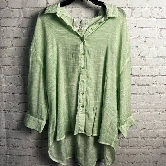 Cupio New Misty Jade green light romantic button up top size 3XL plus - Picture 2 of 6